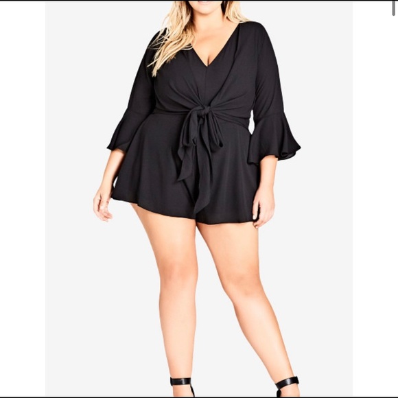 City Chic Black Lace Twist Playsuit 